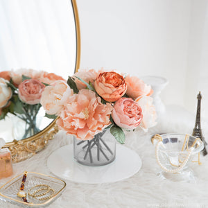 เซ็ตดอกไม้ประดับตกแต่งพร้อมแจกัน ดอกพีโอนี่ - Peach Peony Bordeaux Vase