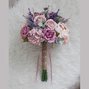 ช่อเจ้าสาวดอกไม้ประดิษฐ์ Medium Bridal Bouquet - Mauve Rose and Hydrangea