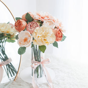 ดอกไม้แต่งบ้าน แจกันดอกไม้ประดิษฐ์ ดอกพีโอนี่โทนสีพีช - Mix Peach Peony Marseille Vase