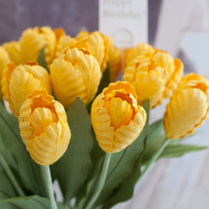 แจกันดอกไม้ประดิษฐ์ ดอกไม้ตกแต่งบ้าน แจกันดอกไม้ทรงสูง - Yellow Tulip
