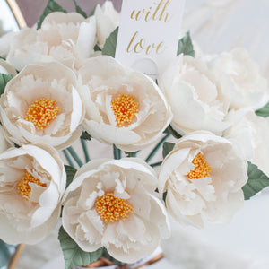 ดอกไม้แต่งบ้าน แจกันดอกไม้ประดิษฐ์ ดอกพีโอนี่สวน - White Yellow Stamen Peony Garden Marseille Vase