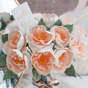 ดอกไม้แต่งบ้าน แจกันดอกไม้ประดิษฐ์ ดอกพีโอนี่สวน - Light Peach Stamen Peony Garden Marseille Vase
