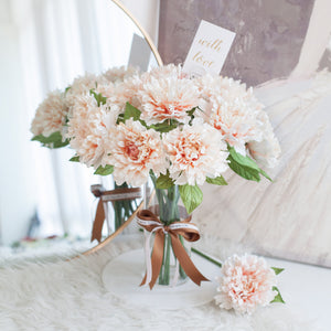ดอกไม้แต่งบ้าน แจกันดอกไม้ประดิษฐ์ ดอกดาเลีย - Coral White Dahlia Marseille Vase