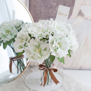 ดอกไม้แต่งบ้าน แจกันดอกไม้ประดิษฐ์ ดอกโบตั๋นบาน - White Peony Bloom Marseille Vase