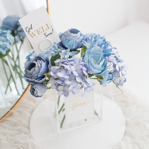 ดอกไม้ตกแต่งบ้านพร้อมแจกันทรงเหลี่ยม โทนสีฟ้าสดใส - My Baby Blue Paris Vase
