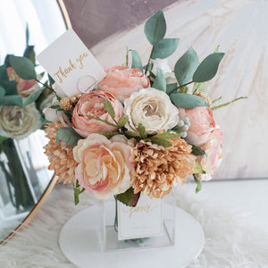 ดอกไม้ตกแต่งบ้านพร้อมแจกันทรงเหลี่ยม โทนสีพีชทอง - Peach&Gold Paris Vase
