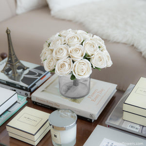 เซ็ตดอกไม้ประดับตกแต่งพร้อมแจกัน ดอกกุหลาบโรซ่า - White Rosa Rose Bordeaux Vase