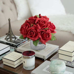 เซ็ตดอกไม้ประดับตกแต่งแจกัน ดอกกุหลาบ - Red Large Rose Bordeaux Vase