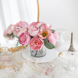 เซ็ตดอกไม้ประดับตกแต่งพร้อมแจกัน ดอกพีโอนี่ - Pink Peony Bordeaux Vase