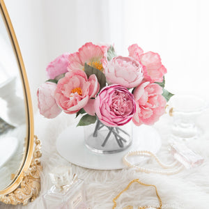 เซ็ตดอกไม้ประดับตกแต่งพร้อมแจกัน ดอกพีโอนี่ - Pink Peony Bordeaux Vase