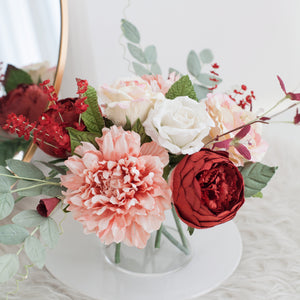 ดอกไม้แต่งบ้านพร้อมแจกันทรงกลม โทนสีเบอร์กันดี - Rustic Burgundy Bordeaux Vase