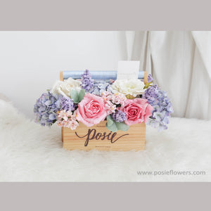 กระเช้าดอกไม้ประดิษฐ์ ดอกไม้แสดงความยินดี Vintage Flower Hamper - Light Pink&Blue