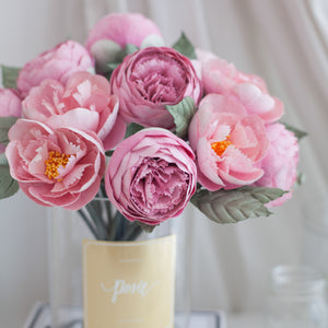 ดอกไม้แต่งบ้าน แจกันดอกไม้ประดิษฐ์ ดอกพีโอนี่โทนสีชมพู - Pink Peony Hampton Flower Vase