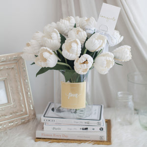 ดอกไม้แต่งบ้าน แจกันดอกไม้ประดิษฐ์ ดอกทิวลิปสีขาว - White Ivory Tulip Hampton Flower Vase