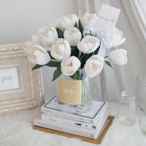 ดอกไม้แต่งบ้าน แจกันดอกไม้ประดิษฐ์ ดอกทิวลิปสีขาว - White Ivory Tulip Hampton Flower Vase