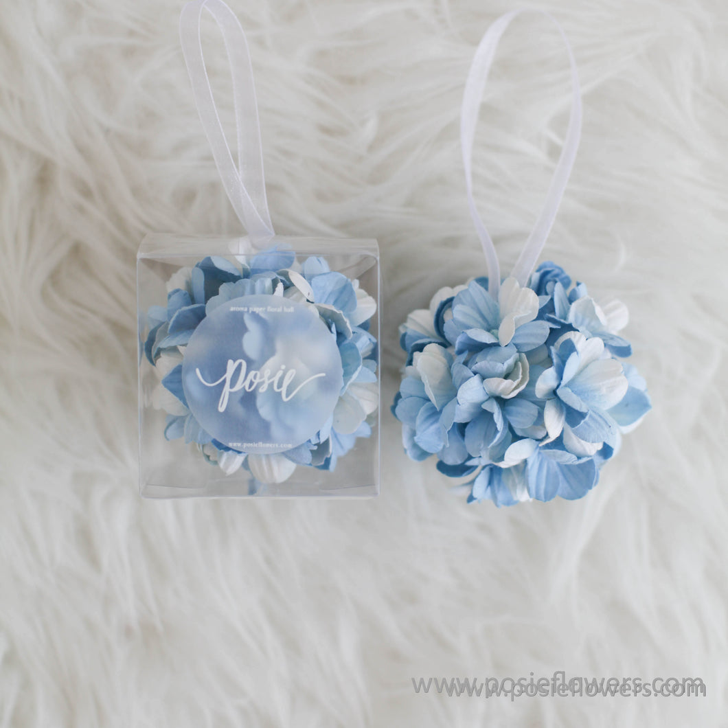 ของชำร่วยงานแต่งงาน บอลดอกไม้น้ำหอม ดอกเชอรี่บลอสซั่ม โทนสีฟ้าขาว