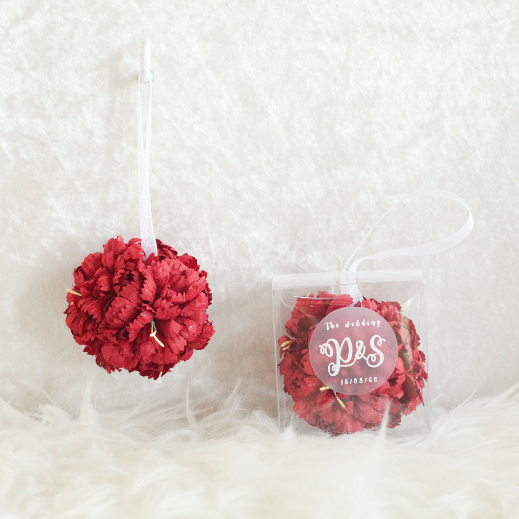 ของชำร่วยงานแต่งงาน บอลดอกไม้น้ำหอม ดอกคาร์เนชั่น โทนสีแดงสด