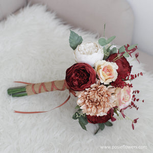 ช่อเจ้าสาวดอกไม้ประดิษฐ์ Medium Bridal Bouquet - Red Rustic Peony