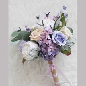 ช่อเจ้าสาวดอกไม้ประดิษฐ์ Medium Bridal Bouquet - Wild Purple and Blue