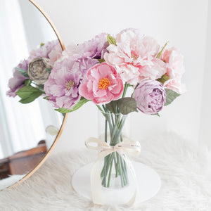 แจกันดอกไม้ประดิษฐ์ ดอกไม้ตกแต่งบ้าน แจกันดอกไม้ทรงสูง - Mix Lavender Peony