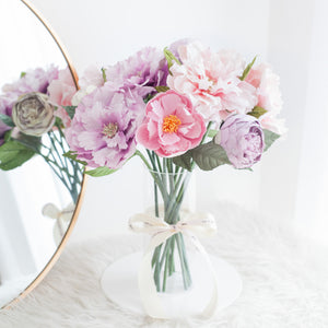 ดอกไม้แต่งบ้าน แจกันดอกไม้ประดิษฐ์ ดอกพีโอนี่โทนสีม่วง - Mix Lavender Peony Marseille Vase
