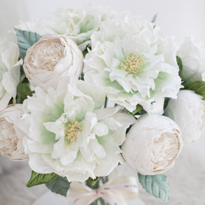 ดอกไม้แต่งบ้าน แจกันดอกไม้ประดิษฐ์ ดอกพีโอนี่โทนสีขาว - Mix White Peony Marseille Vase