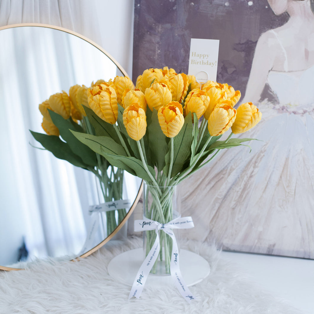 ดอกไม้แต่งบ้าน แจกันดอกไม้ประดิษฐ์ ดอกทิวลิปสีเหลือง - Yellow Tulip Marseille Vase