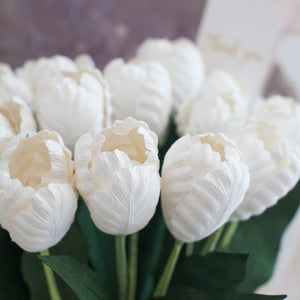 แจกันดอกไม้ประดิษฐ์ ดอกไม้ตกแต่งบ้าน แจกันดอกไม้ทรงสูง - White Tulip