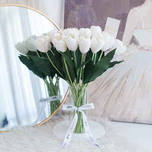 ดอกไม้แต่งบ้าน แจกันดอกไม้ประดิษฐ์ ดอกทิวลิปสีขาว - White Tulip Marseille Vase