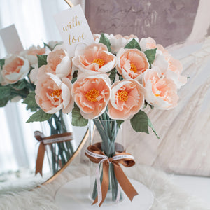 ดอกไม้แต่งบ้าน แจกันดอกไม้ประดิษฐ์ ดอกพีโอนี่สวน - Light Peach Stamen Peony Garden Marseille Vase