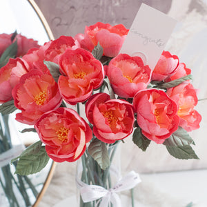 ดอกไม้แต่งบ้าน แจกันดอกไม้ประดิษฐ์ ดอกพีโอนี่สวน - Hot Pink Peony Garden Marseille Vase
