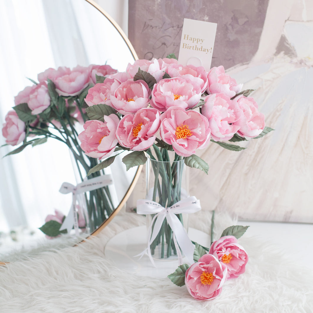 ดอกไม้แต่งบ้าน แจกันดอกไม้ประดิษฐ์ ดอกพีโอนี่สวน - Pink Peony Garden Marseille Vase