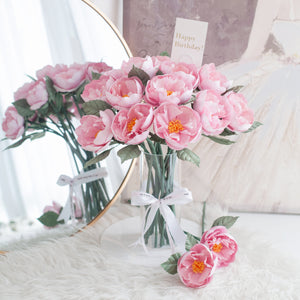 แจกันดอกไม้ประดิษฐ์ ดอกไม้ตกแต่งบ้าน แจกันดอกไม้ทรงสูง - Pink Peony Garden