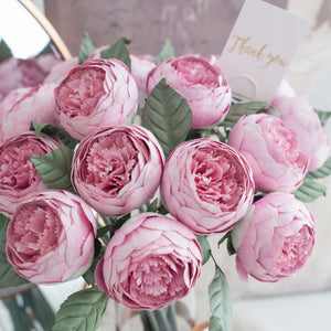 ดอกไม้แต่งบ้าน แจกันดอกไม้ประดิษฐ์ ดอกพีโอนี่กลม - Pink Peony Marseille Vase