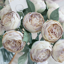 โหลดรูปภาพลงในเครื่องมือใช้ดูของ Gallery ดอกไม้แต่งบ้าน แจกันดอกไม้ประดิษฐ์ ดอกพีโอนี่กลม - White Purple Rim Peony Marseille Vase
