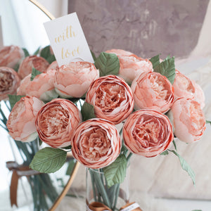 ดอกไม้แต่งบ้าน แจกันดอกไม้ประดิษฐ์ ดอกพีโอนี่กลม - Peach Peony Marseille Vase