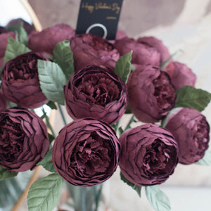 แจกันดอกไม้ประดิษฐ์ ดอกไม้ตกแต่งบ้าน แจกันดอกไม้ทรงสูง - Dark Purple Peony Round