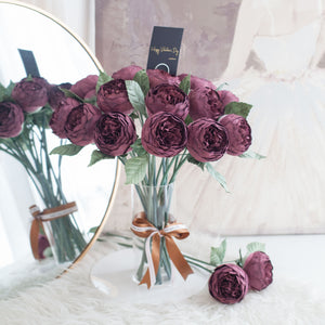 ดอกไม้แต่งบ้าน แจกันดอกไม้ประดิษฐ์ ดอกพีโอนี่กลม - Dark Purple Peony Marseille Vase