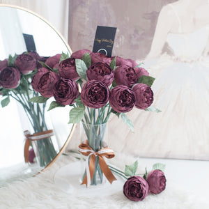 ดอกไม้แต่งบ้าน แจกันดอกไม้ประดิษฐ์ ดอกพีโอนี่กลม - Dark Purple Peony Marseille Vase