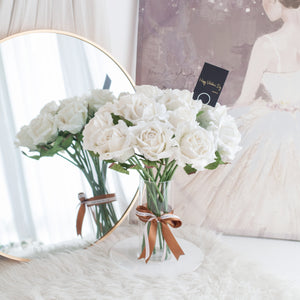 แจกันดอกไม้ประดิษฐ์ ดอกไม้ตกแต่งบ้าน แจกันดอกไม้ทรงสูง - White Lady Large Rose