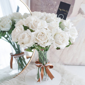 ดอกไม้แต่งบ้าน แจกันดอกไม้ประดิษฐ์ ดอกกุหลาบขนาดใหญ่ - White Large Rose Marseille Vase
