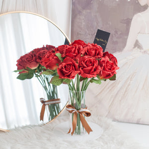 ดอกไม้แต่งบ้าน แจกันดอกไม้ประดิษฐ์ ดอกกุหลาบขนาดใหญ่ - Fresh Red Rose Marseille Vase