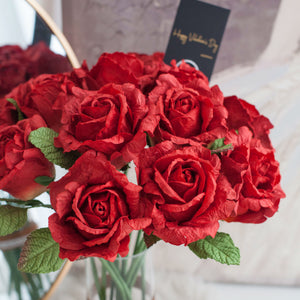 ดอกไม้แต่งบ้าน แจกันดอกไม้ประดิษฐ์ ดอกกุหลาบขนาดใหญ่ - Fresh Red Rose Marseille Vase