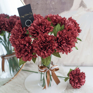 ดอกไม้แต่งบ้าน แจกันดอกไม้ประดิษฐ์ ดอกดาเลีย - Classic Red Dahlia Spring Marseille Vase