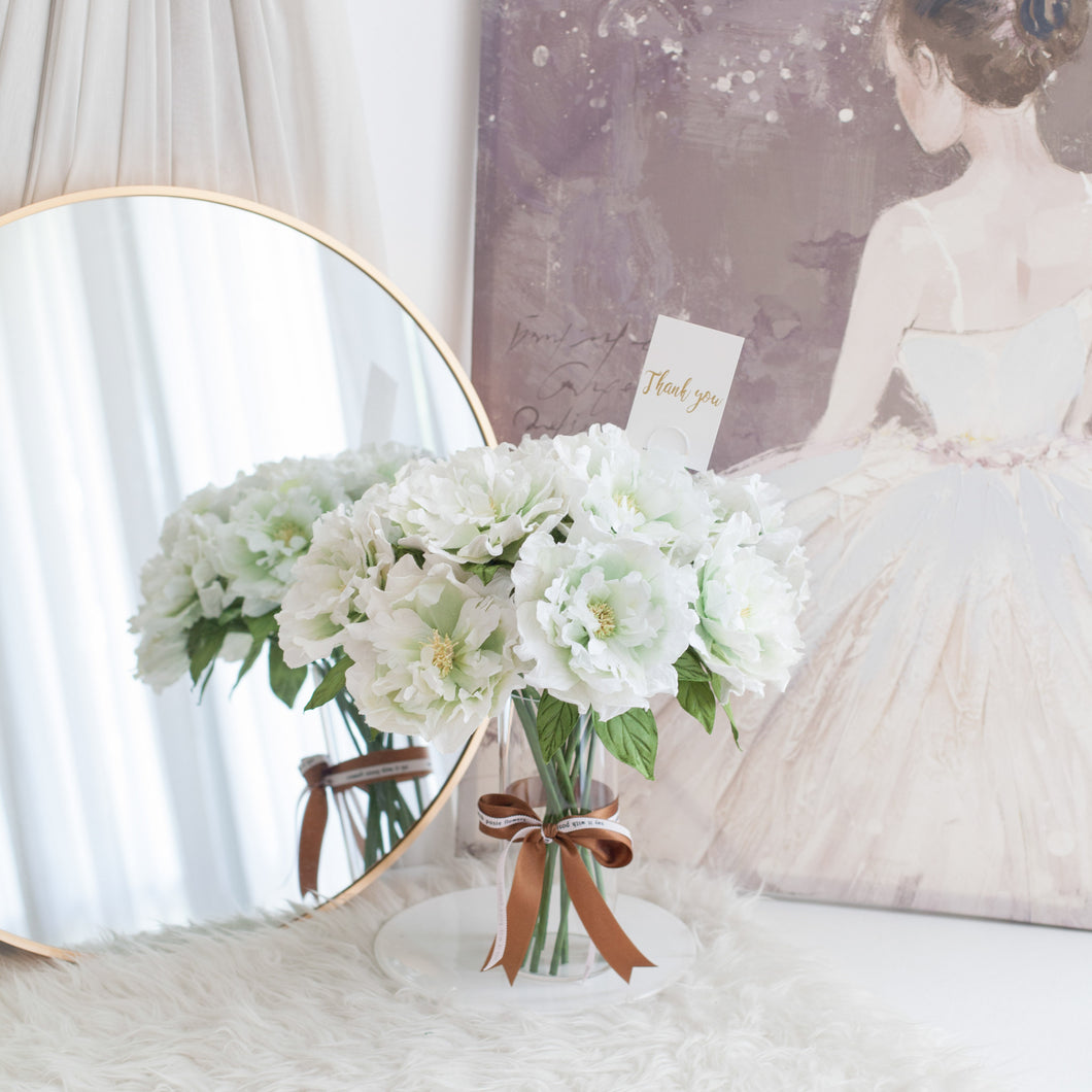 ดอกไม้แต่งบ้าน แจกันดอกไม้ประดิษฐ์ ดอกโบตั๋นบาน - White Peony Bloom Marseille Vase