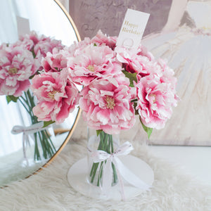ดอกไม้แต่งบ้าน แจกันดอกไม้ประดิษฐ์ ดอกโบตั๋นบาน - Dark Pink Peony Bloom Marseille Vase