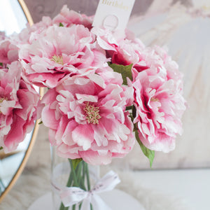 แจกันดอกไม้ประดิษฐ์ ดอกไม้ตกแต่งบ้าน แจกันดอกไม้ทรงสูง - Dark Pink Peony Bloom