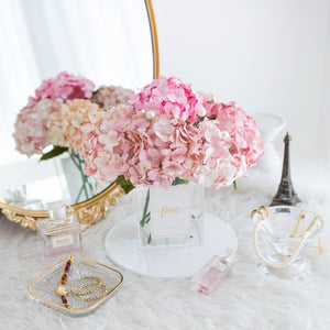 เซ็ตดอกไม้ประดับตกแต่งพร้อมแจกัน ดอกไฮเดรนเยีย - Pink Hydrangea Paris Vase