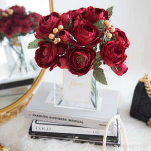 เซ็ตดอกไม้ประดับตกแต่งพร้อมแจกัน ดอกกุหลาบราชินี - Deep Red Queen Rose Paris Vase