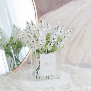 ดอกไม้ตกแต่งบ้านพร้อมแจกันทรงเหลี่ยม ดอกไลแลคสีขาว - White Lilac Paris Vase